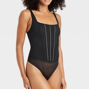 Auden Rhinestone Lingerie Black Bodysuit Bling Rave Party Size Small Nwt